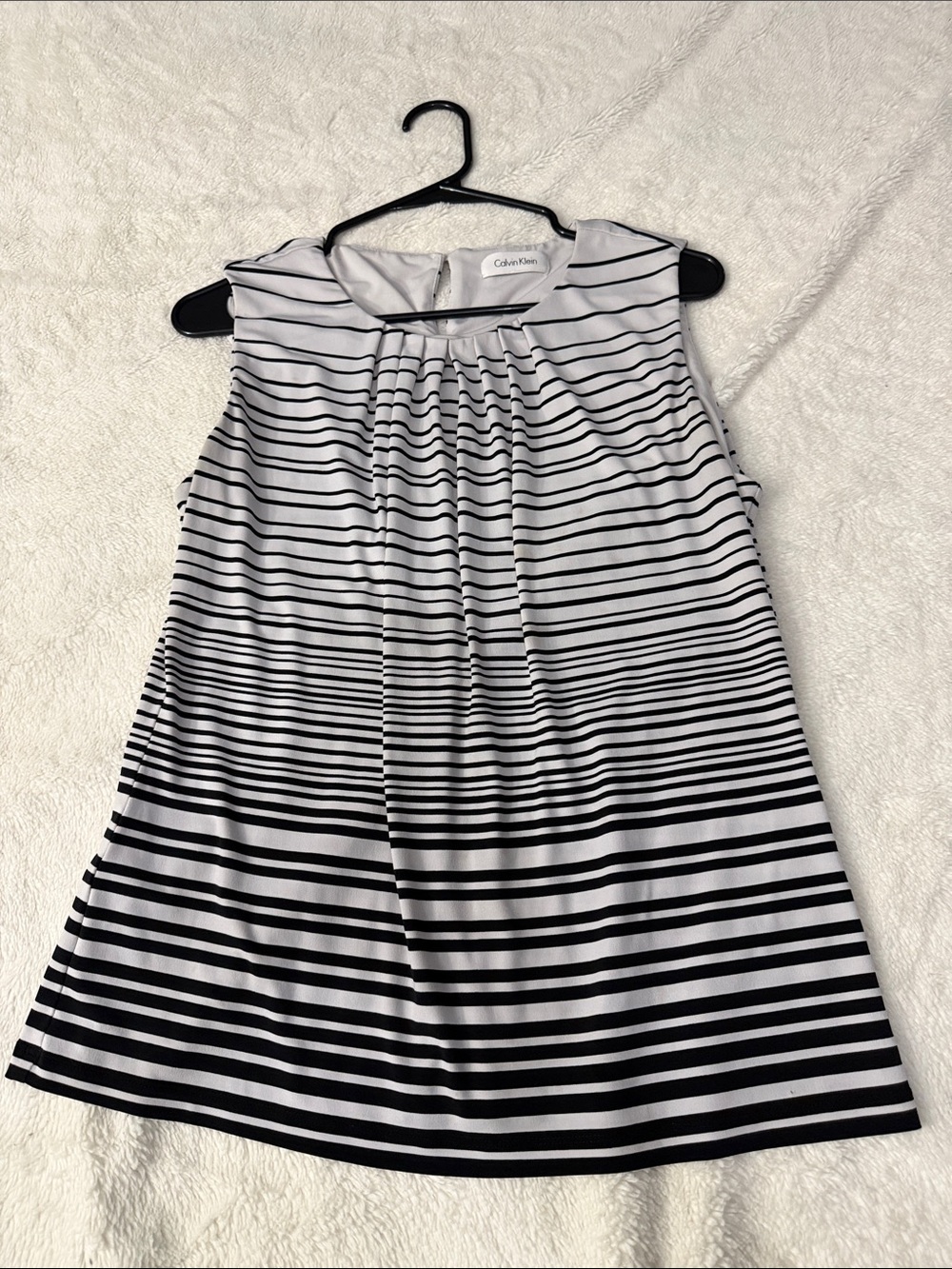 Calvin Klein Black & White Striped Sleeveless A-Line Dress